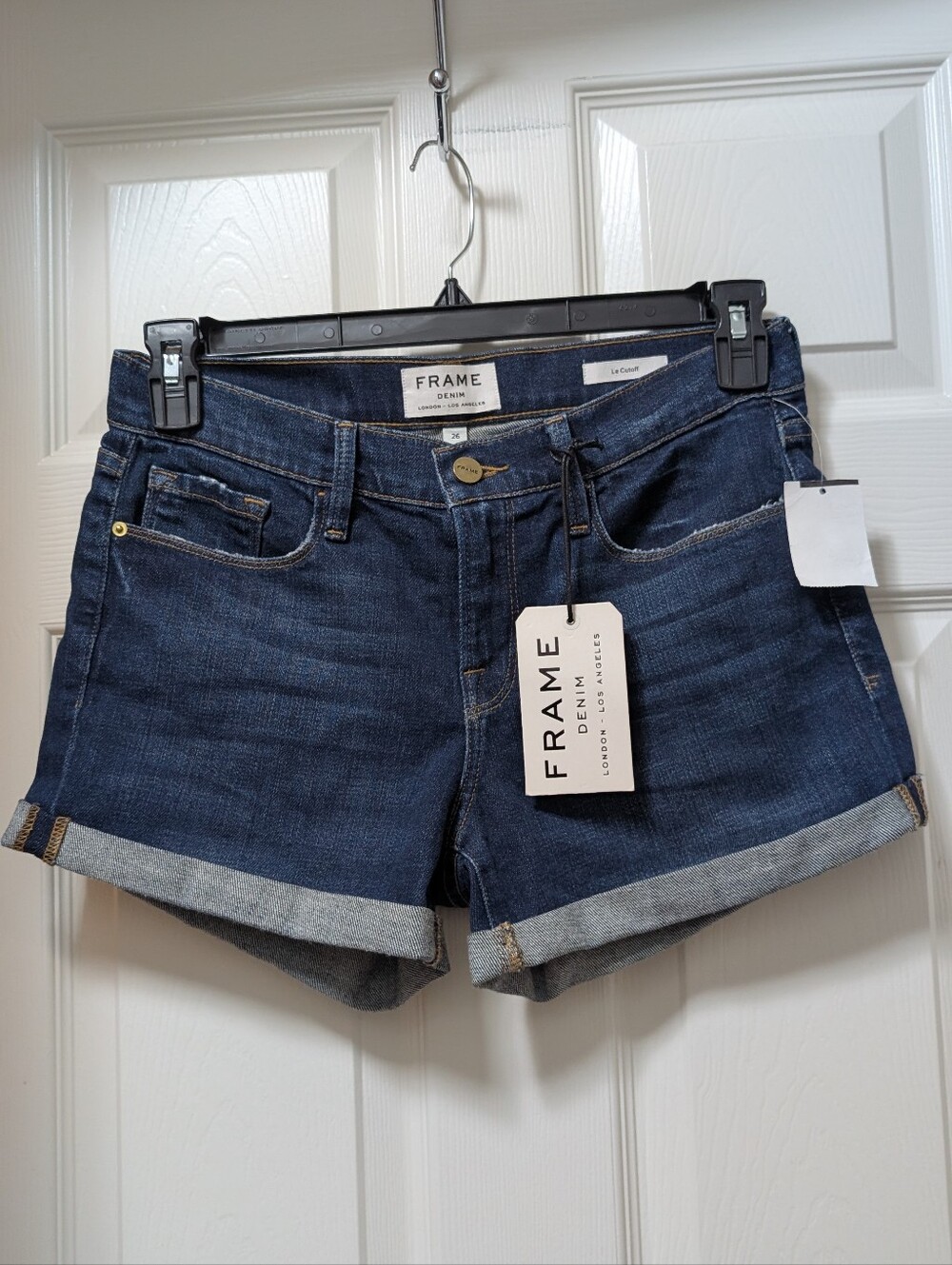 NWT Frame Denim Le Cutoff Cuffed Shorts Size 26 Plummer Dark Denim Jean Wash